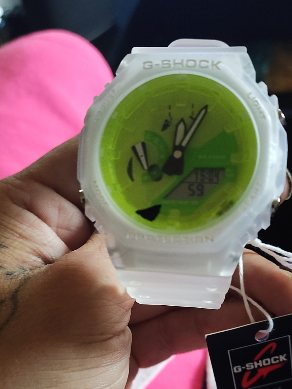 G-Shock White Resin Watch with Neon Green Dial